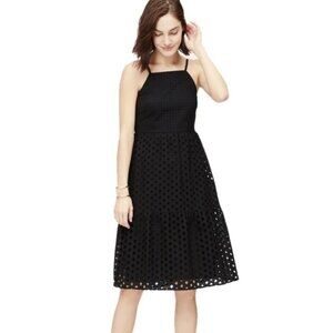 LOFT Black Eyelet Tiered Spaghetti Strap Midi Dress Size 8